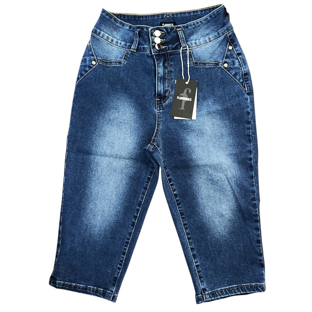 NWT Flamingals Three Button High-Rise Stretch Capri Jeans Women's Small 24X15